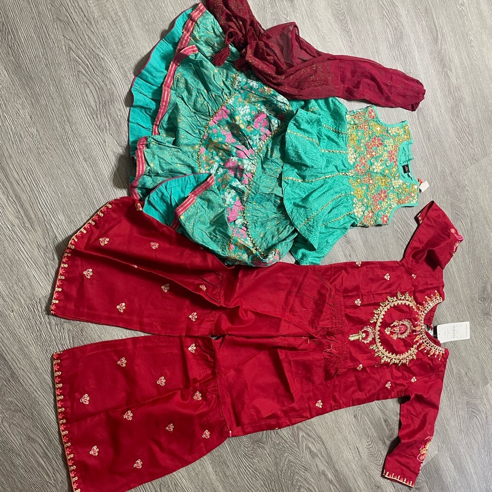 NWT toddler girl Red and Teal dresses 1.5 years and 2/3 years